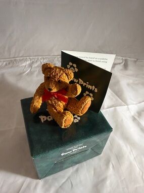 Brown Teddy Bear Figurine with Red Bow